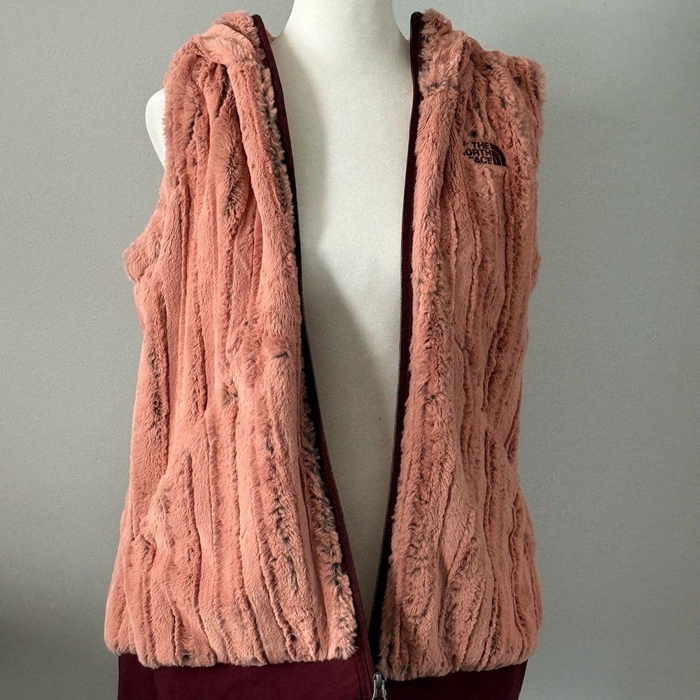 The North Face Faux Fur Vest in Pink and Burgundy